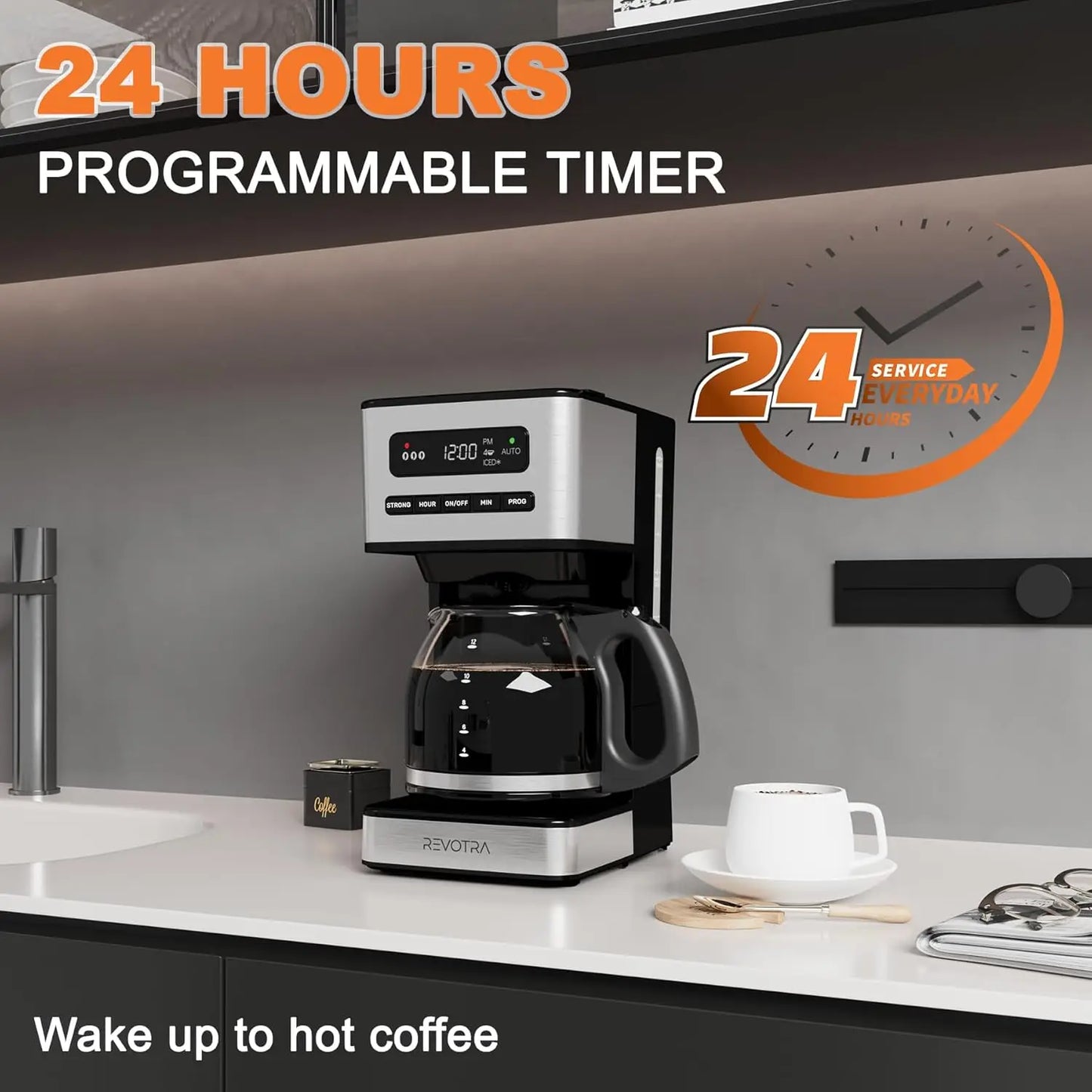 12-Cup Programmable Coffee Maker with Strong Brew, 24H Timer, Auto Shut-Off, Keep Warm, Pause & Serve