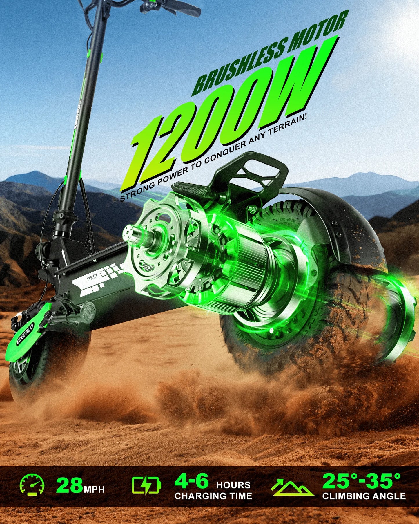 EOEOTWO GT06 Electric Scooter Adults,1200W Motor,E-Scooter 28Mph&40Miles Range,11'' All-Terrain Tire Scooter+1 Year Warranty