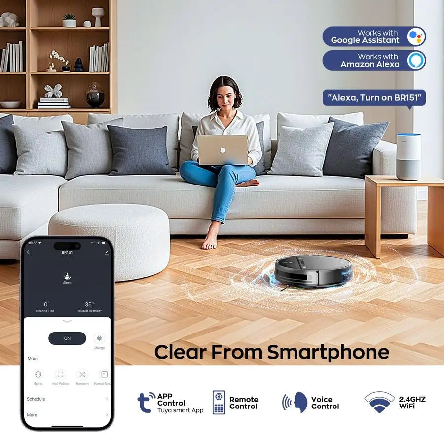 Vacuum and Mop Combo, 2in1 Mopping Robot Vacuum Cleaner with 2300Pa Suction, 2.87 Slim Design, WiFi App Voice Control, 3D Obstac