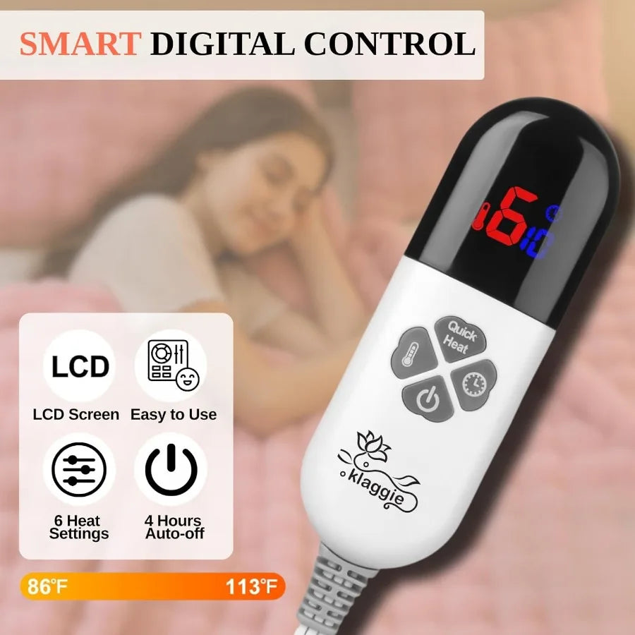 Electric Heated Blanket Throw 50"x60" Pink Ultra Soft Luxury Fluffy Faux Rabbit Fur Machine Washable 6 Heat Settings 4 Hours Au