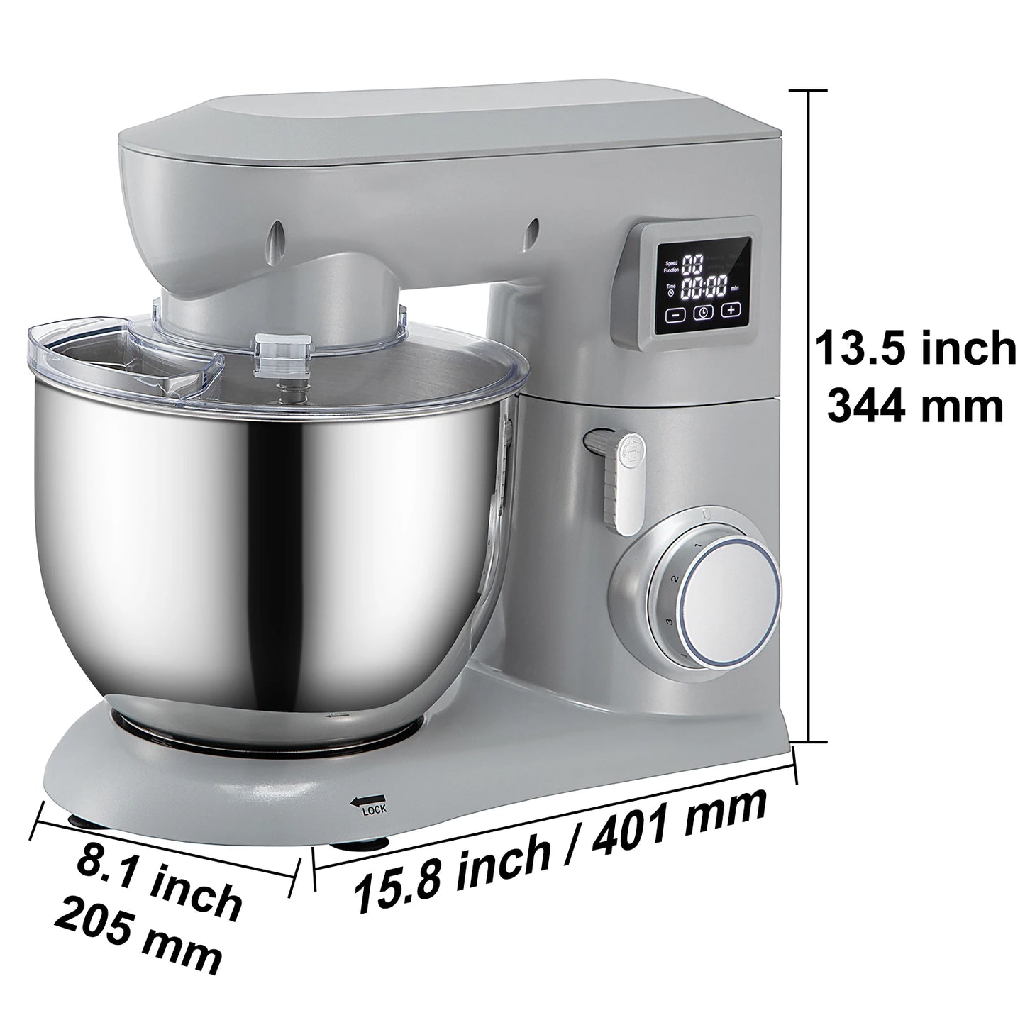 SucceBuy 5 IN 1 Stand Mixer Multifunctional Electric Mixer with 6 Speeds LCD Screen Timing 7.4 Qt Stainless Bowl Dough Hook