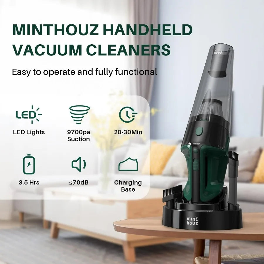 Handheld Vacuum Cordless, Strong Suction Car Vacuum Cleaner with LED Light, Long Runtime Hand Vacuum Cordless Rechargeable, Hand