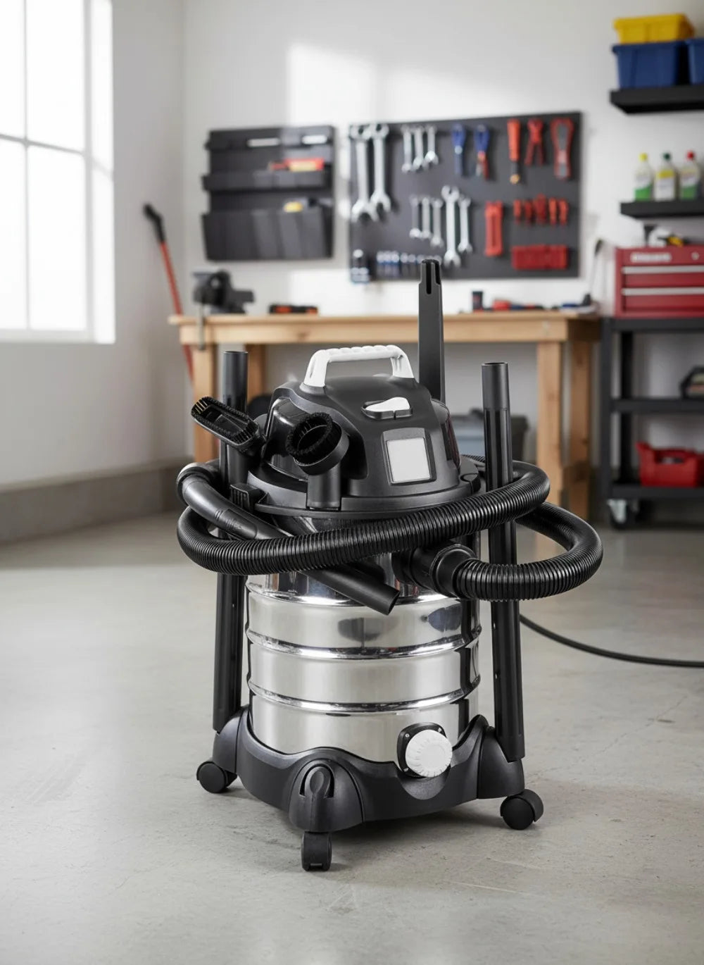 6 Gallon Wet Dry Vacuum Cleaner, 3.5 HP Stainless Steel Tank, Grey/Black for Home and Shop Use