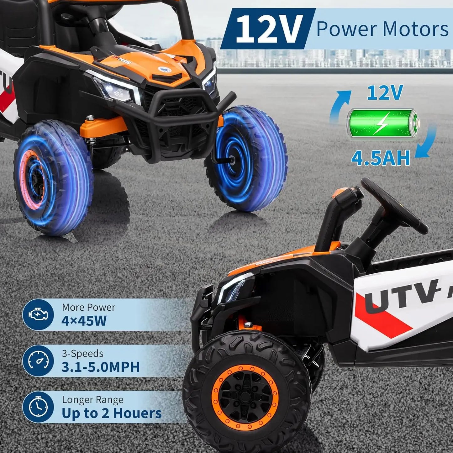 12V UTV Truck Kids Ride On Car Electric Vehicle with 4 Spring Suspension Remote Bluetooth,Music,LED Lights for Ages 3+ Years