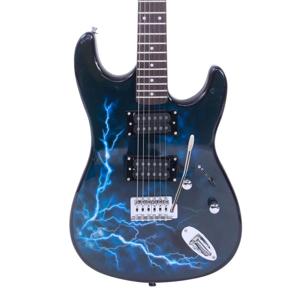 22 Frets Electric Guitar with Power Cord/Strap/Bag/Plectrums Black & Dark Blue