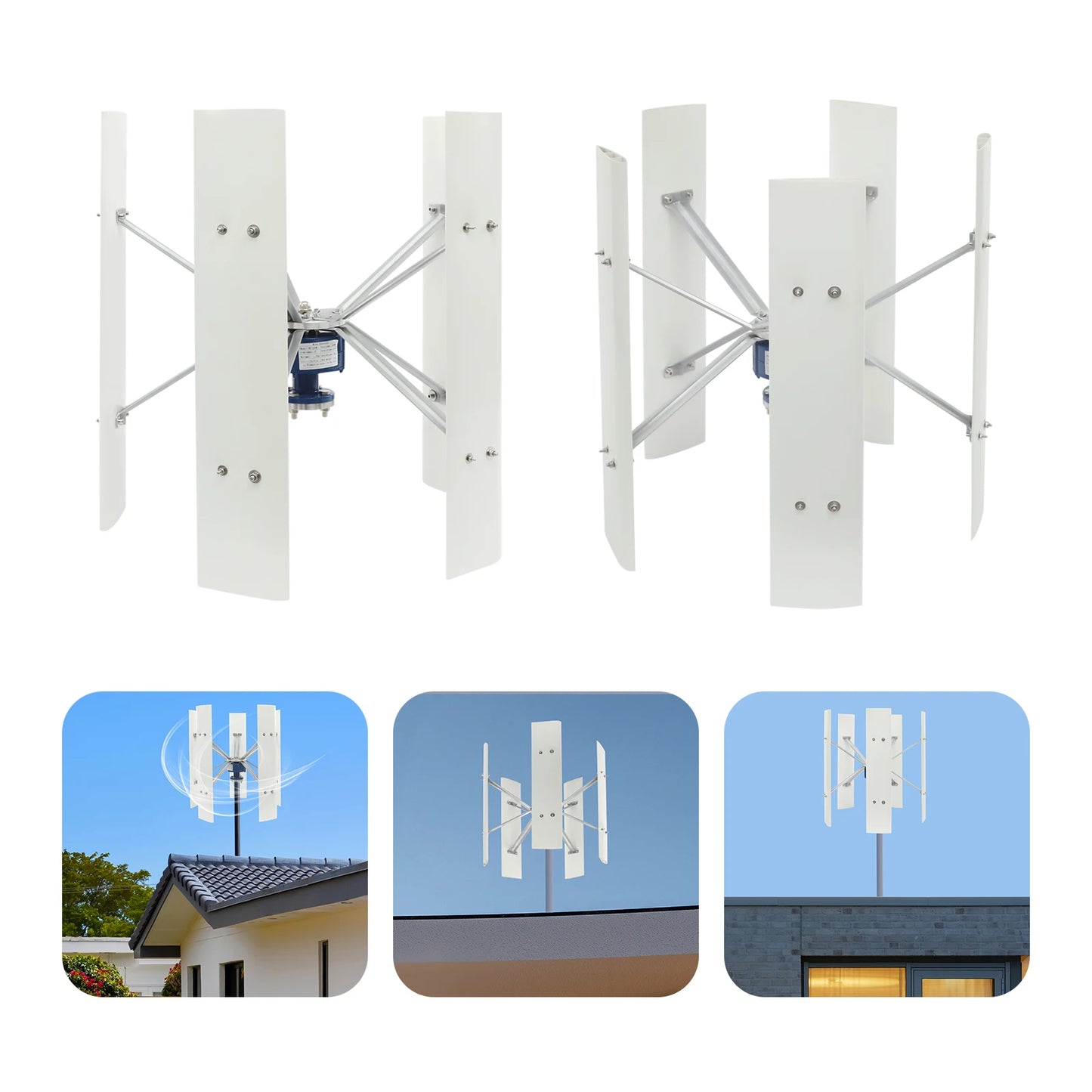 5-blade Wind Power Generator，12V/24V 100W Vertical Axis Wind Turbine Generator，Low Noise Wind Turbine Generator