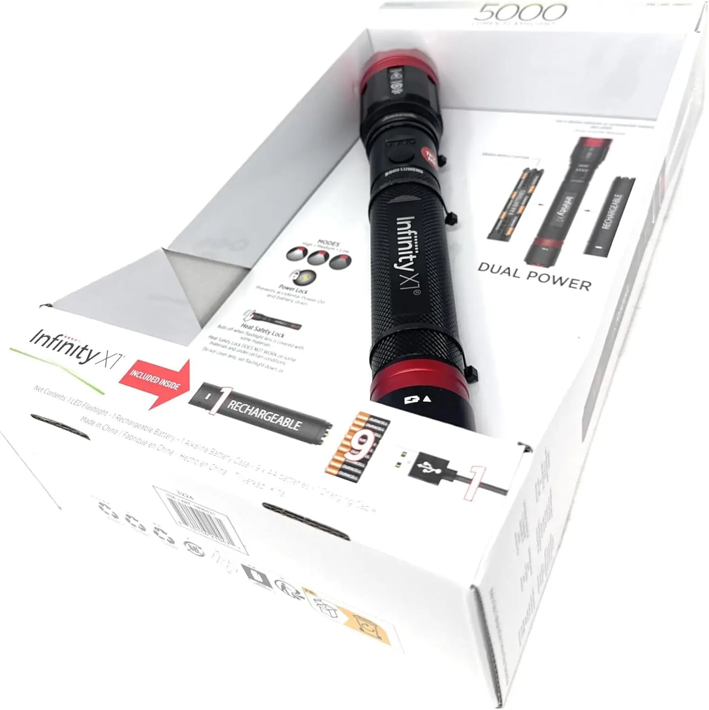 Dual Power Rechargeable Flashlight 5000 Lumens