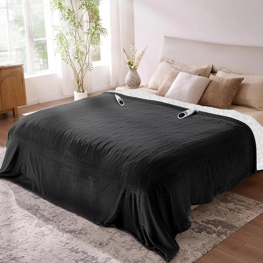 Electric Blanket King- Soft Heating Blanket Dual Control and 9 Heat Levels 10H Timer Soft Flannel to Sherpa Fast Heating Electr