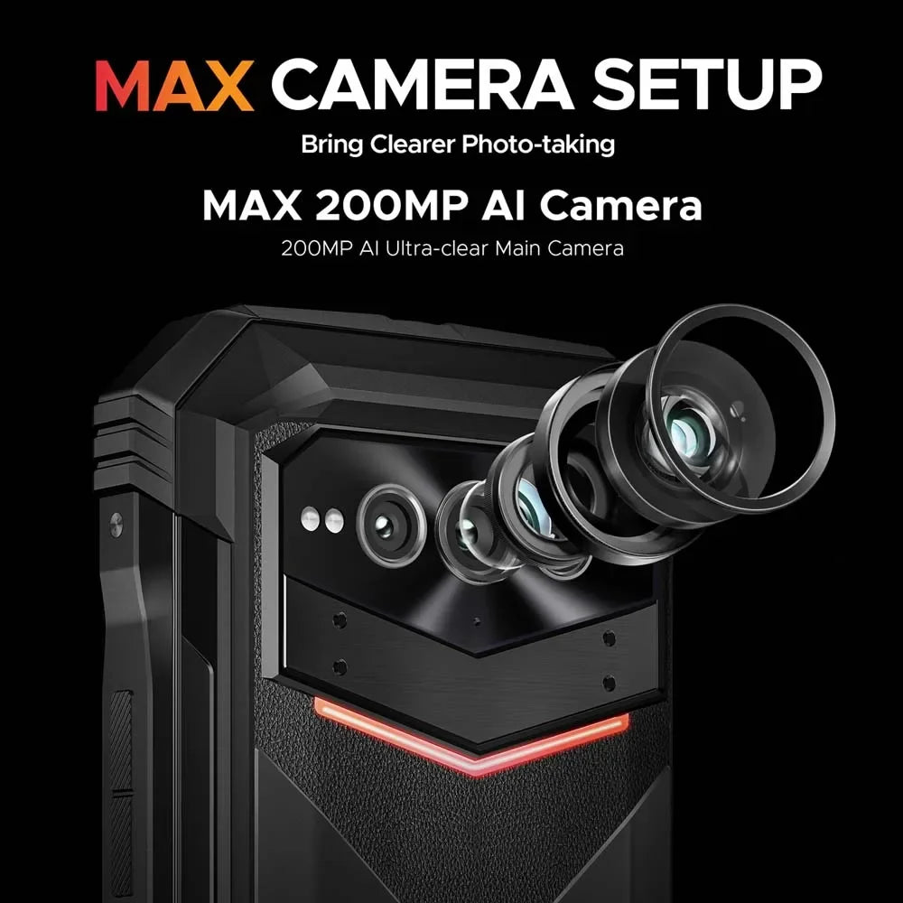 DOOGEE V Max Plus 5G Rugged Phone 6.58" Dimensity 7050 16GB+512GB 200MP Camera 22000mAh Large Battery Lighting Effect Phone