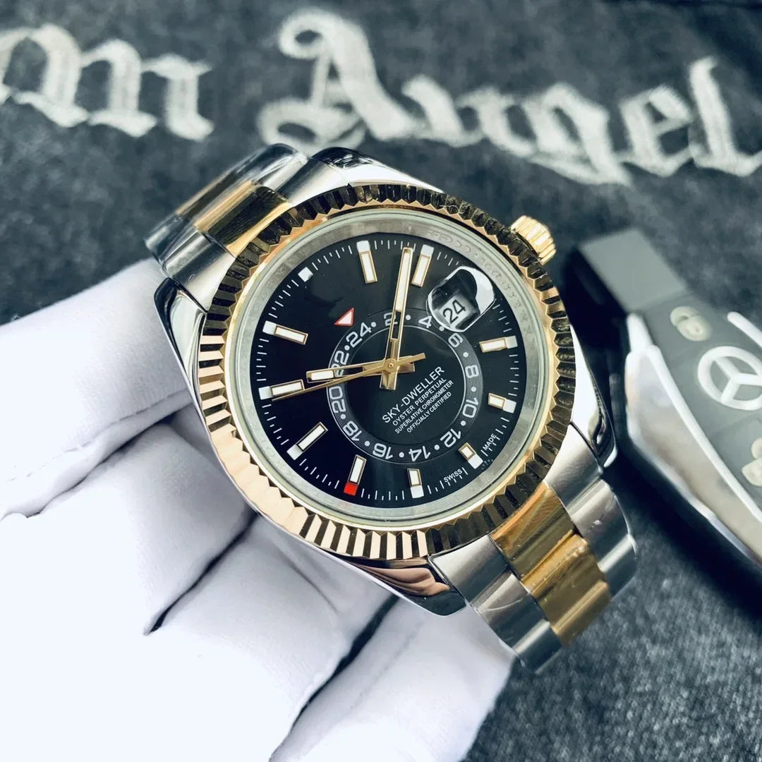 2025 New Fashion Automatic Men Watch Mechanical Self Wind Stainless Steel Strap Rose Gold Silver Blue Date Luxury Sky 40mm