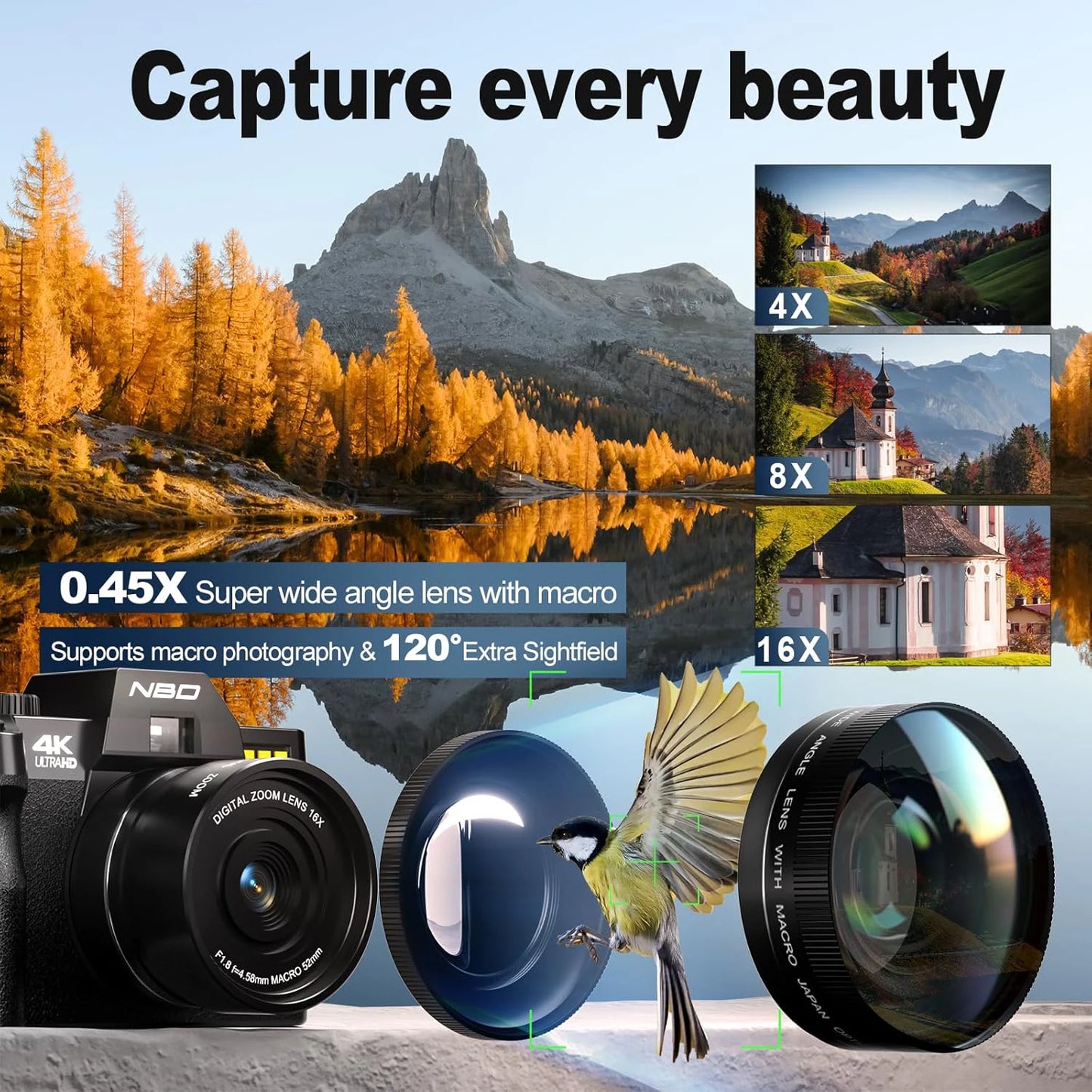 NBD Digital Camera 48MP 4K Video Camera 3.0 Inch Flip Screen Camcorder Vlogging Camera  and 16X Digital Zoom Photography Camera