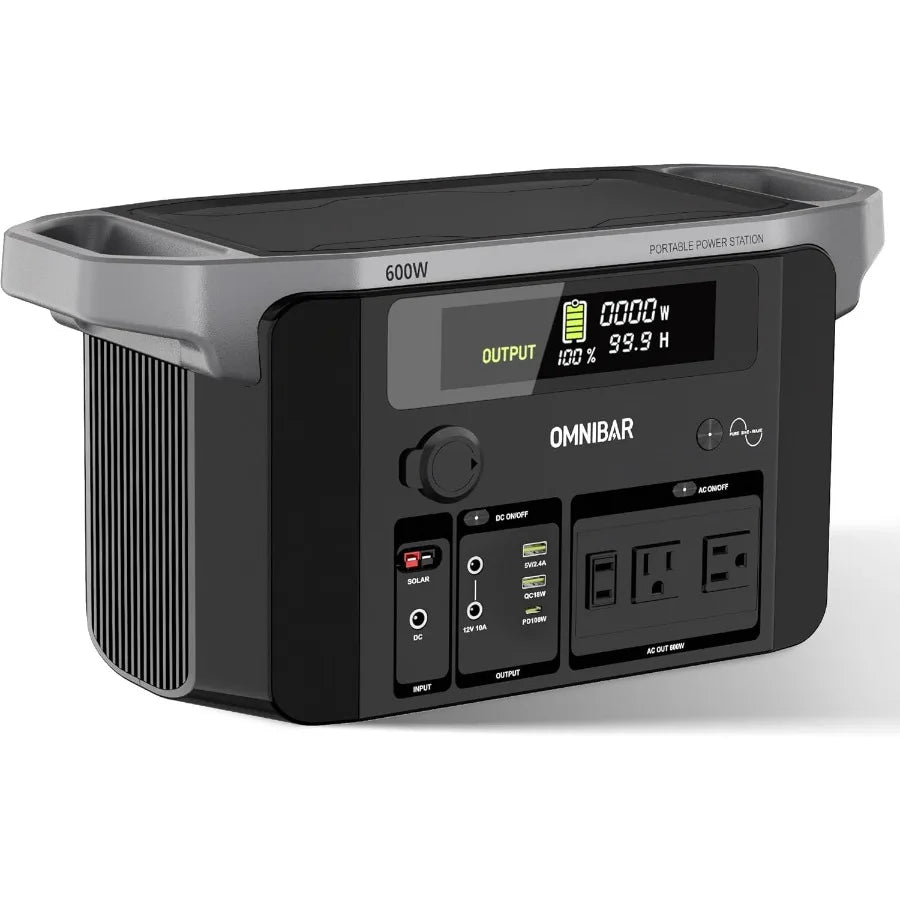 Portable Power Station 600W 655Wh 182 000mAh Solar Generator with 100W USBC Output 120V Pure Sine Wave AC Outlets for Outdoor C