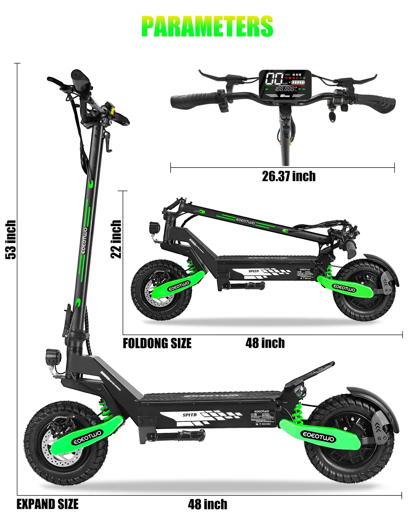 EOEOTWO GT06 Electric Scooter Adults,1200W Motor,E-Scooter 28Mph&40Miles Range,11'' All-Terrain Tire Scooter+1 Year Warranty