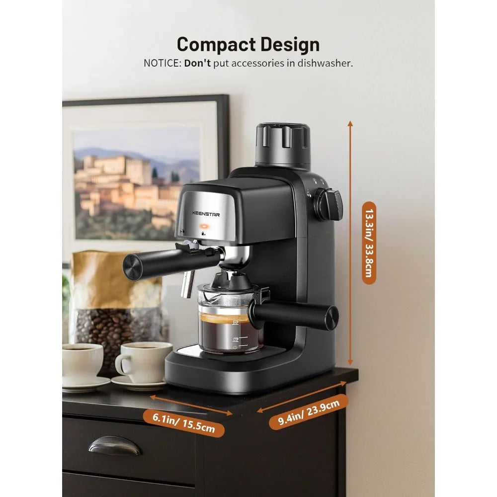 KEENSTAR 3.5Bar Espresso Machine with Milk Frother, 800W Compact Espresso and Cappuccino Machine with Preheating Function, 4 Cup