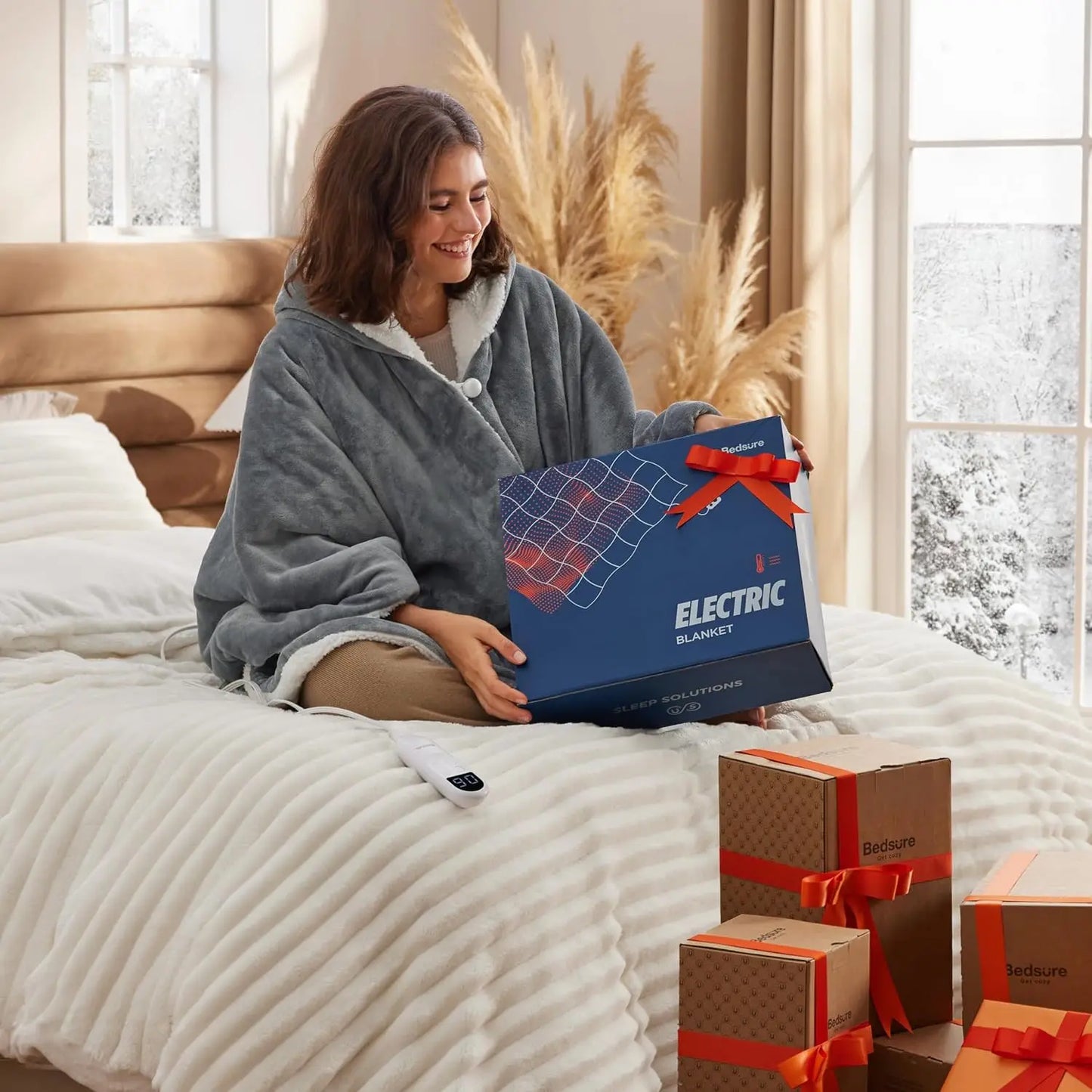 Electric Heated Blanket Shawl Hoodie for Adults, 4 Timer & 6 Heat Settings, Grey, 55x64 inches