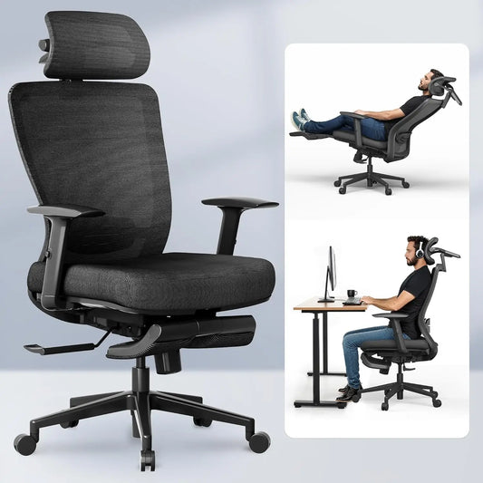 Cloud Ergonomic Office Chair with Footrest, Home Office Desk Chairs, with Adjustable Lumbar Support/3D Headrest/Reliable Base