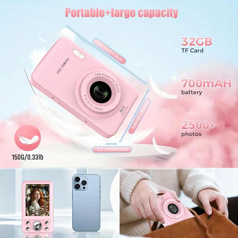 W&O Q3 Mini Digital Photo Camera 48MP 1080P 16X Zoom Child Point and Shoot Vlogging Cameras Vintage Portable Video Photocamera
