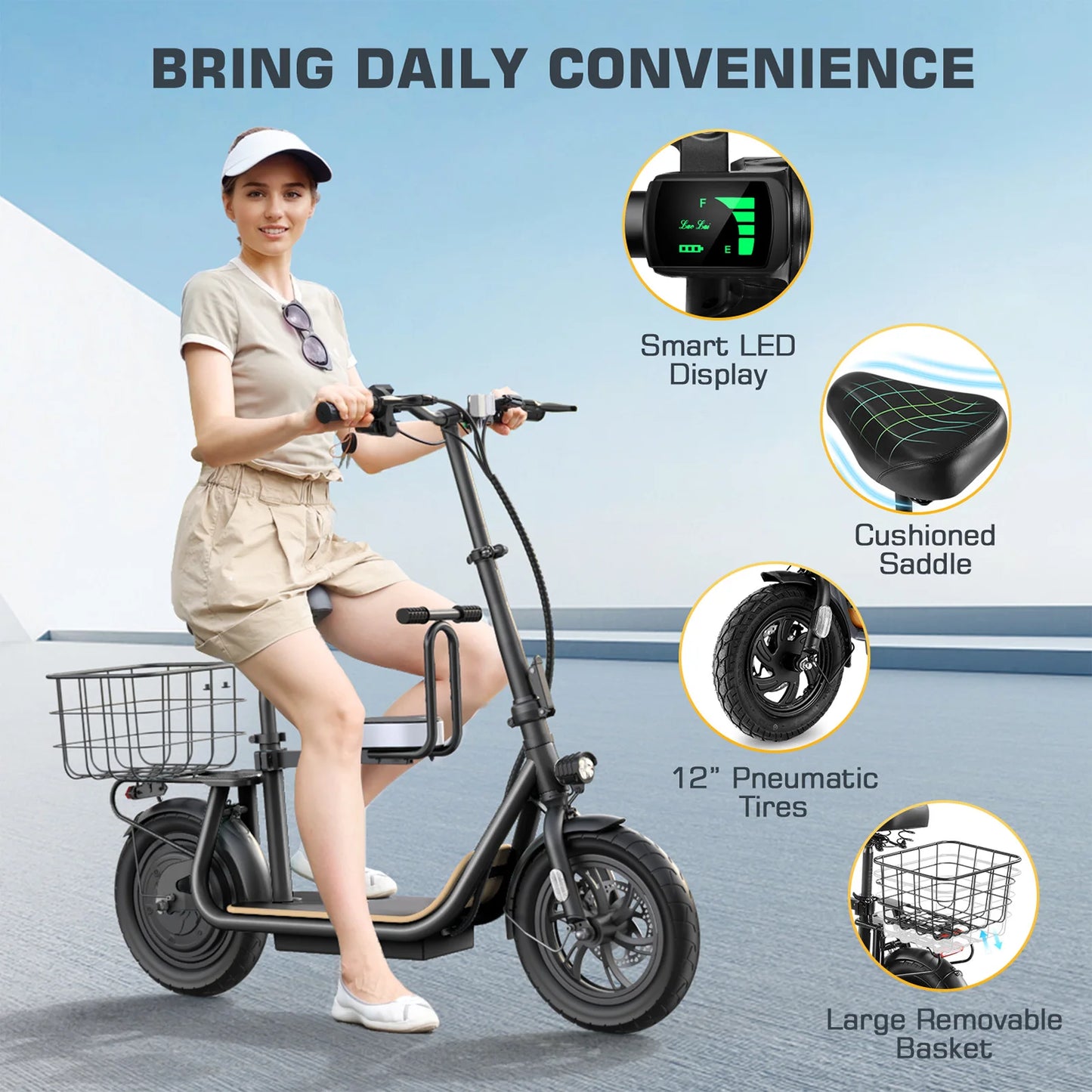 CAROMA Peak 819W Electric Scooter with Kids Seat,25 Miles Range,Foldable Commuter Adult E Scooter,UL2272 1 Year Warranty