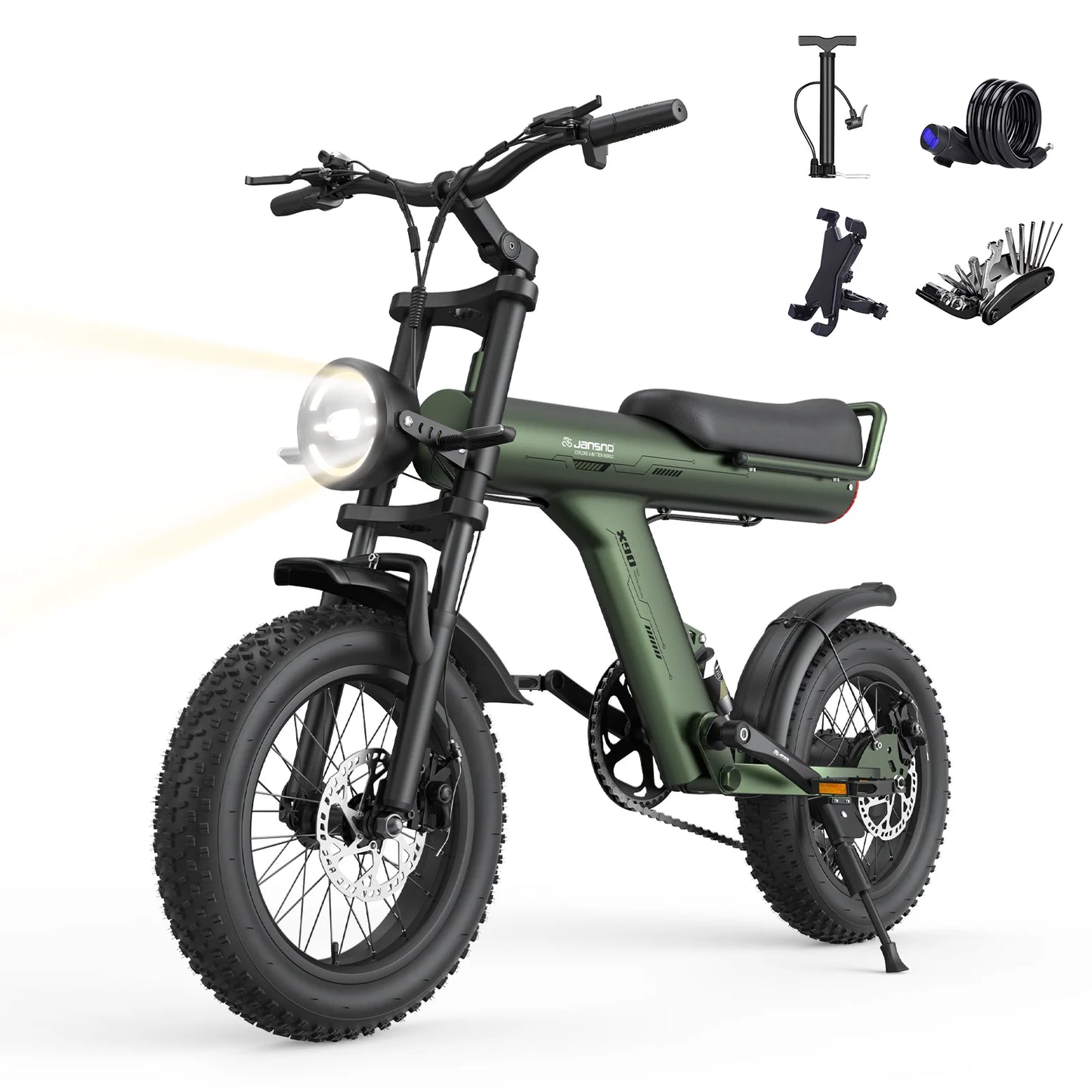 Jansno X90 E Bike 750W Motor 48V14AH Lithium Battery Electric Bike 16"*4.0-Inch All Terrain Fat Tires Mountain Electric Bicycle