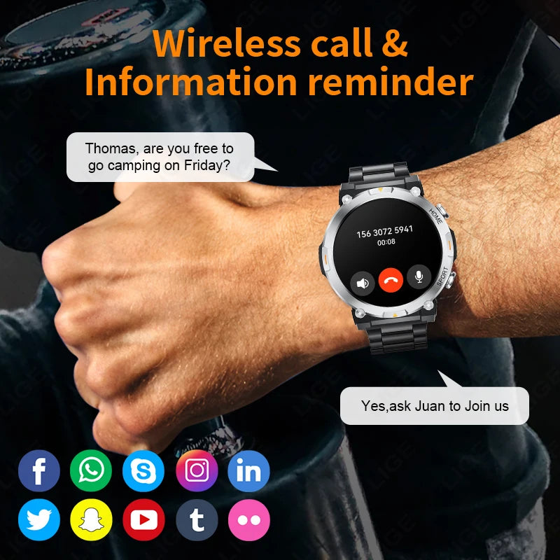 2025 New For Huawei Xiaomi Military Smart Watch Men Flashlight Compass Waterproof Outdoor Sport Tracker BluetoothCall Smartwatch