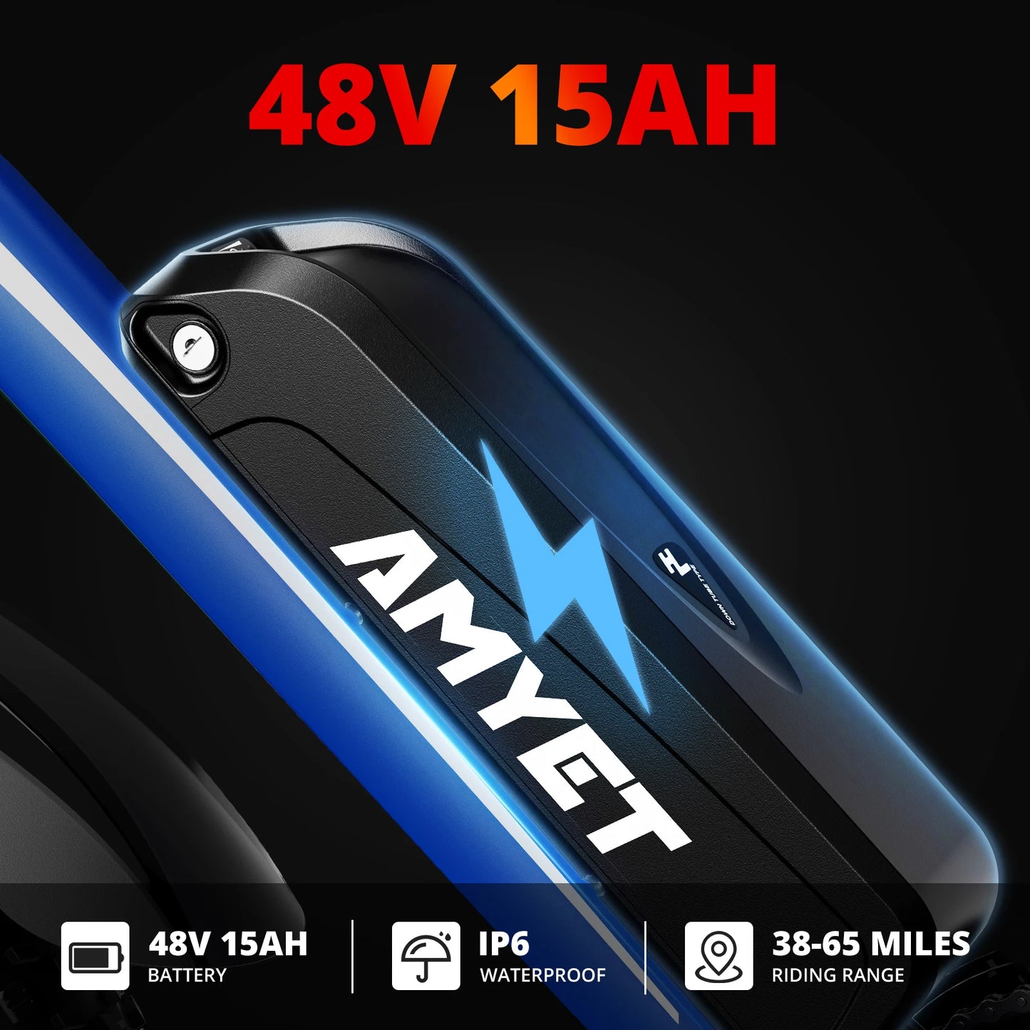 AMYET Electric Bike EB26 Blue Adults Electric Bicycle 28mph Peak 1500W 720WH Ebike 26" Fat Tire Mountain Bike Electric Dirt Bike