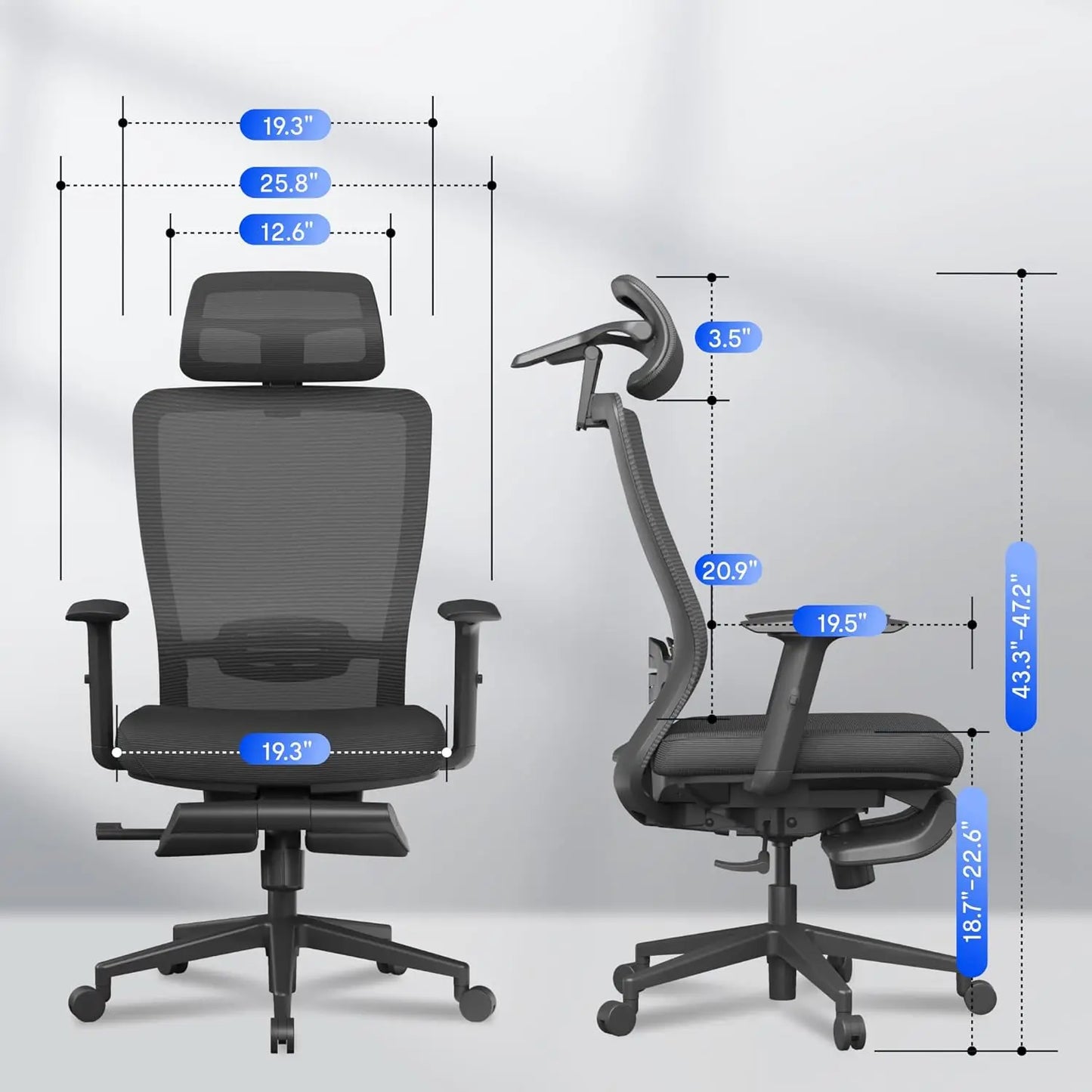 Cloud Ergonomic Office Chair with Footrest, Home Office Desk Chairs, with Adjustable Lumbar Support/3D Headrest/Reliable Base