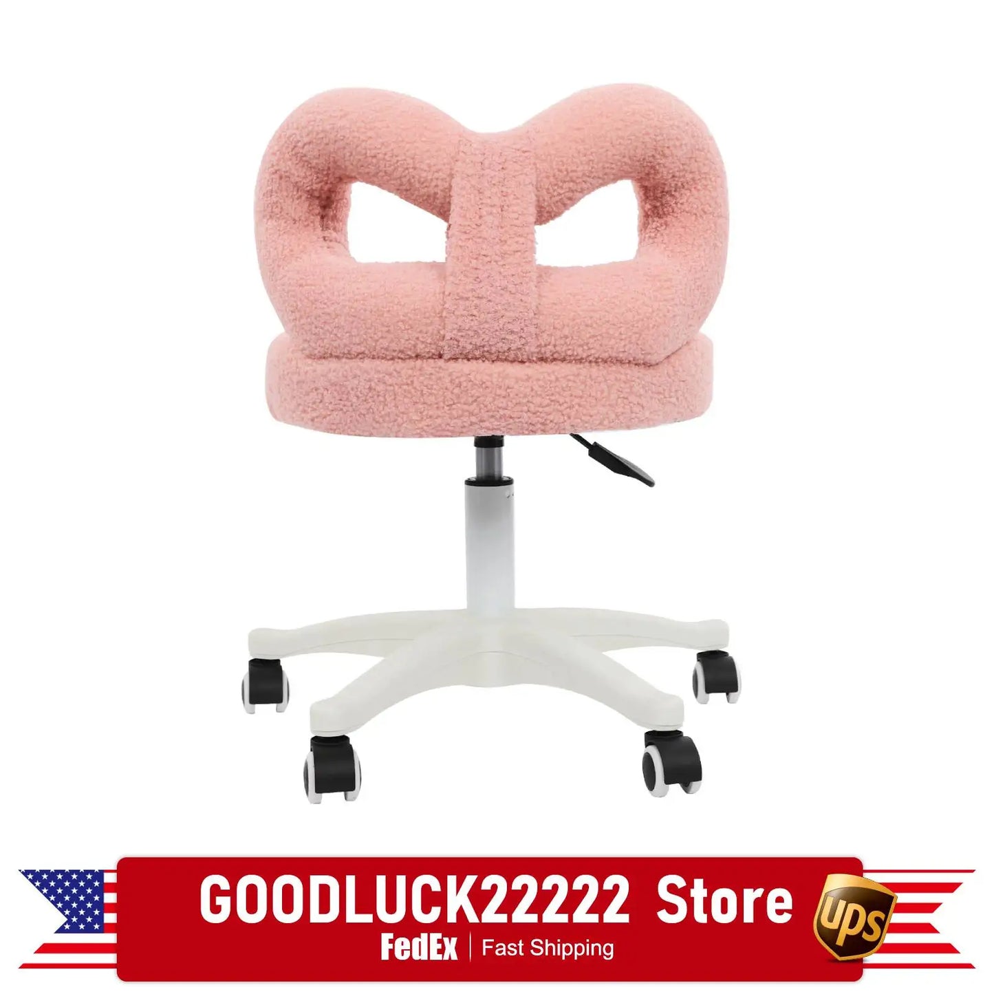 Vanity Chair, Pink Fluffy Boucle Swivel Desk Chair with Sturdy Iron Frame, High-Resilience Sponge Padding, Durable Makeup Stool