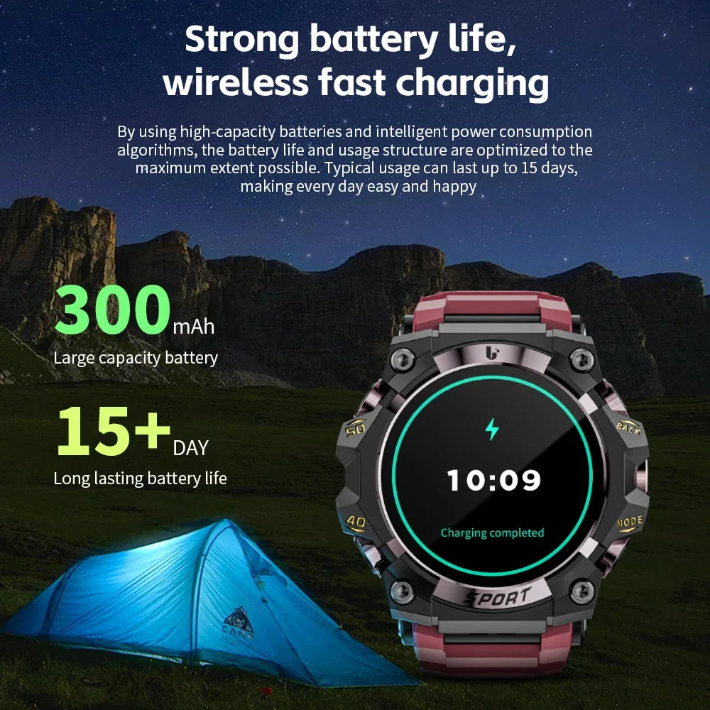 LOKMAT New Rugged Smart Watch Bluetooth Calls Wristband Fitness Tracker Flashlight Message Push Heart Rate Monitor for Phone
