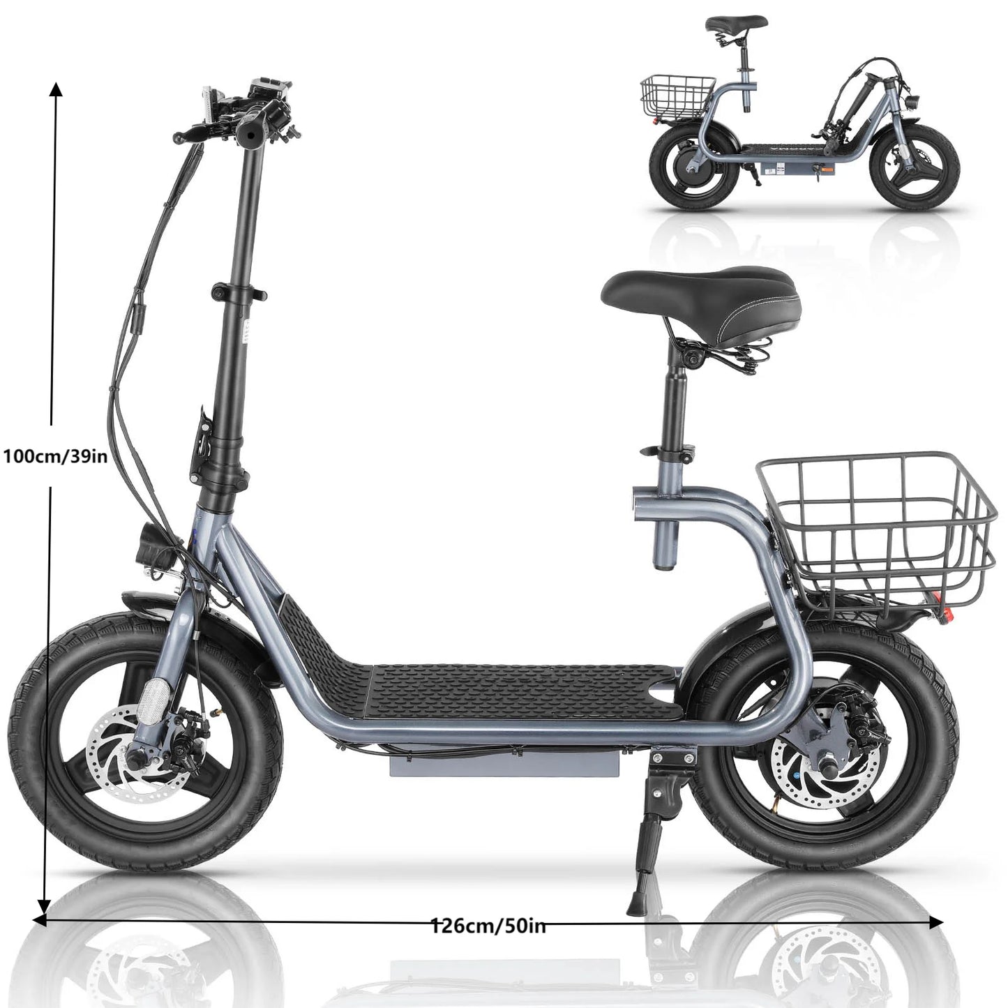 Caroma Peak 500W Electric Scooter Adults, 30Miles Long Range, 14" Tire, 20MPH Top Speed, Adjustable Electric Scooter with Seat