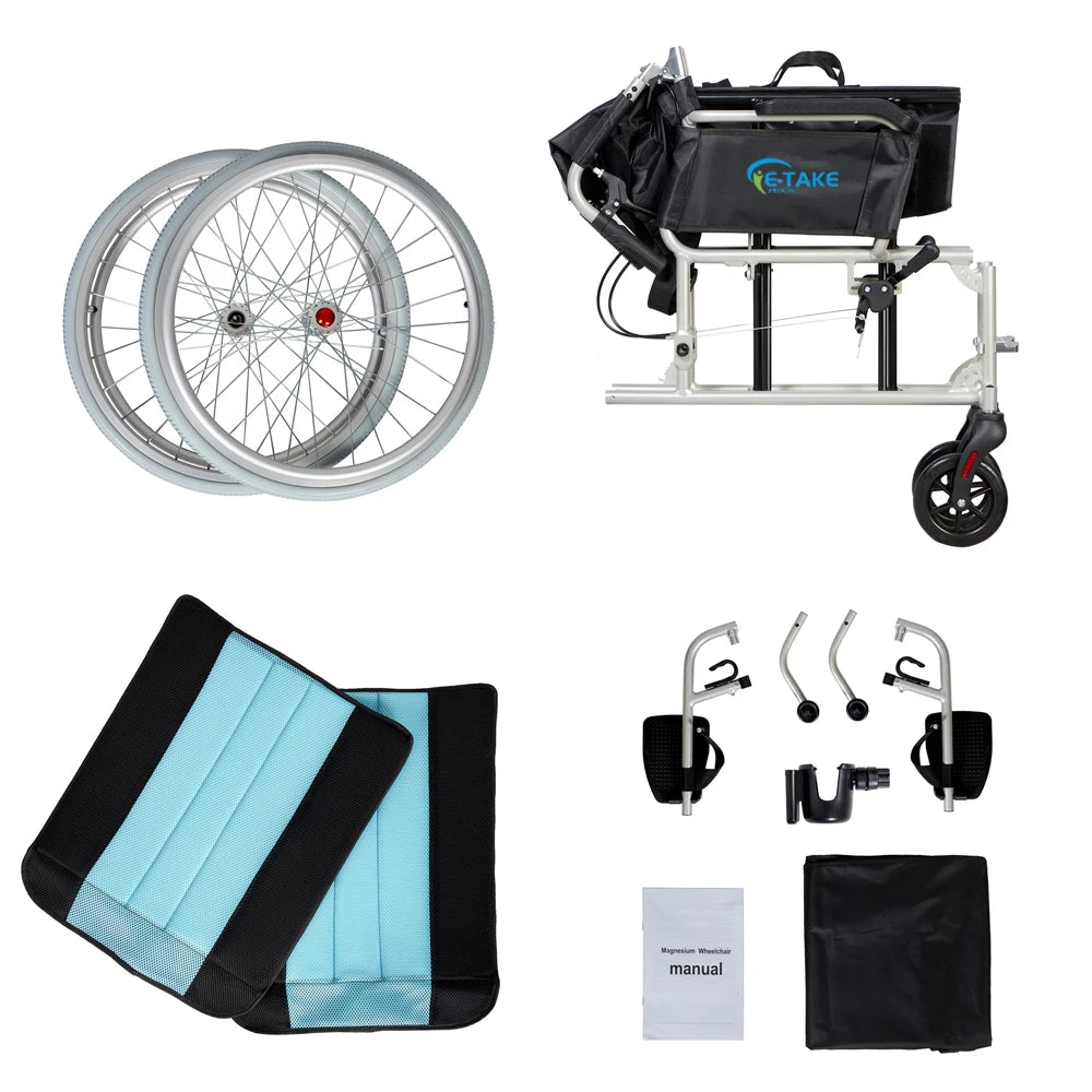 5.8KG Magnesium Ultra Lightweight Wheelchair, 20" Wide Seat Wheelchair for Adults, Foldable Portable  Self-propelled Wheelchair