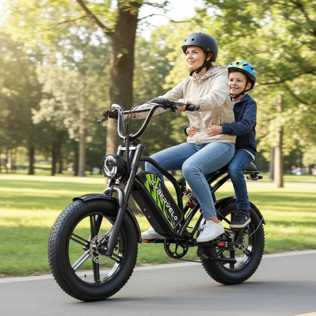 Cybervelo 1600W Peak 20" Fat Tire E-Bike for Adults, 48V 20ah Detachable Battery E Motorcycle, 30MPH 80Miles+ 20“ fat tire EK11