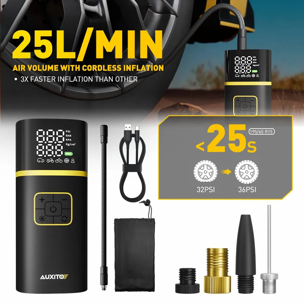 AUXITO Rechargeable Air Pump Tire Inflator Portable Compressor Digital Cordless Car Tyre Inflator For Motocycle Bicycle Balls