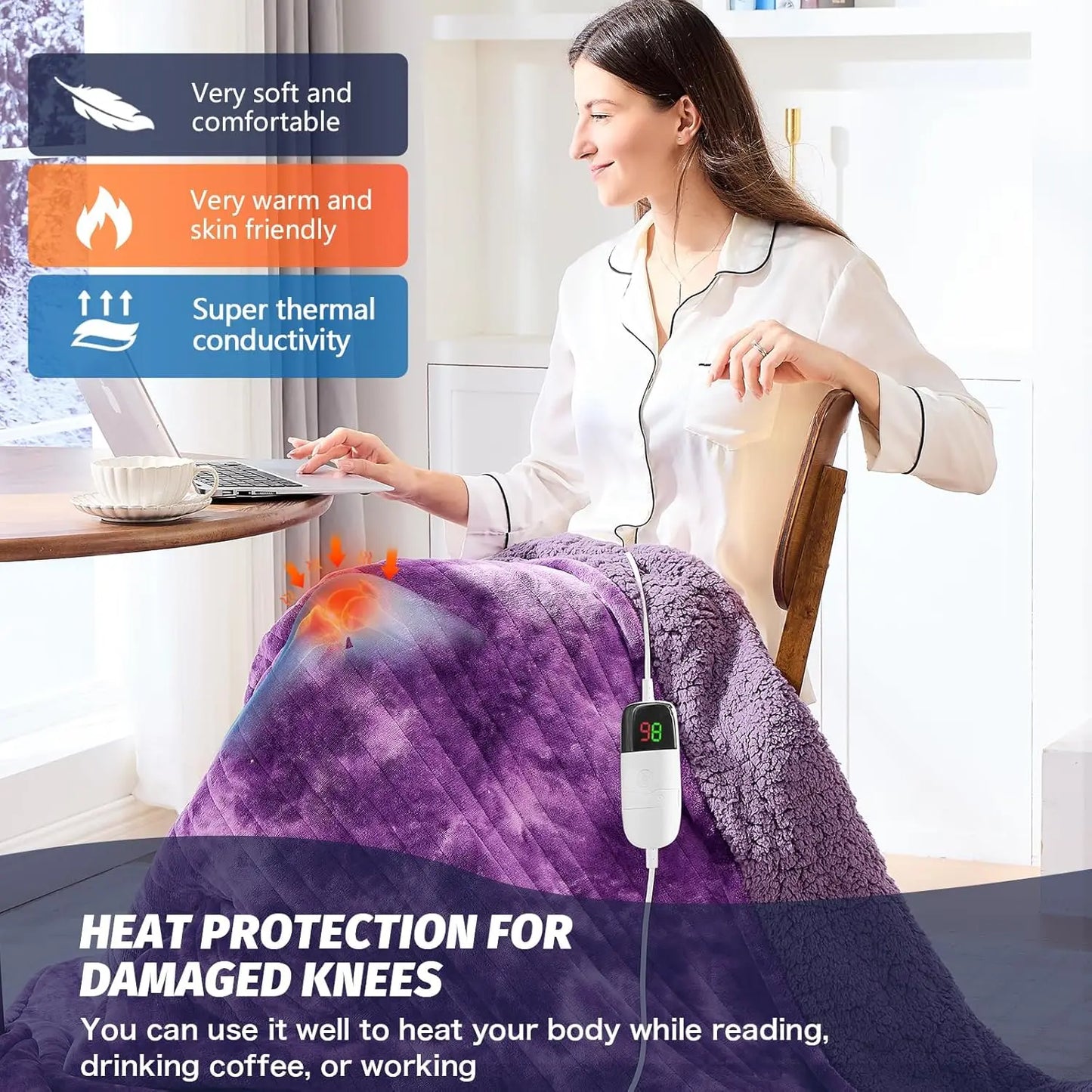 Purple Faux Fur Heated Electric Blanket with 10 Heat Levels & Timer, 50x60 Inches for Sofa Bed