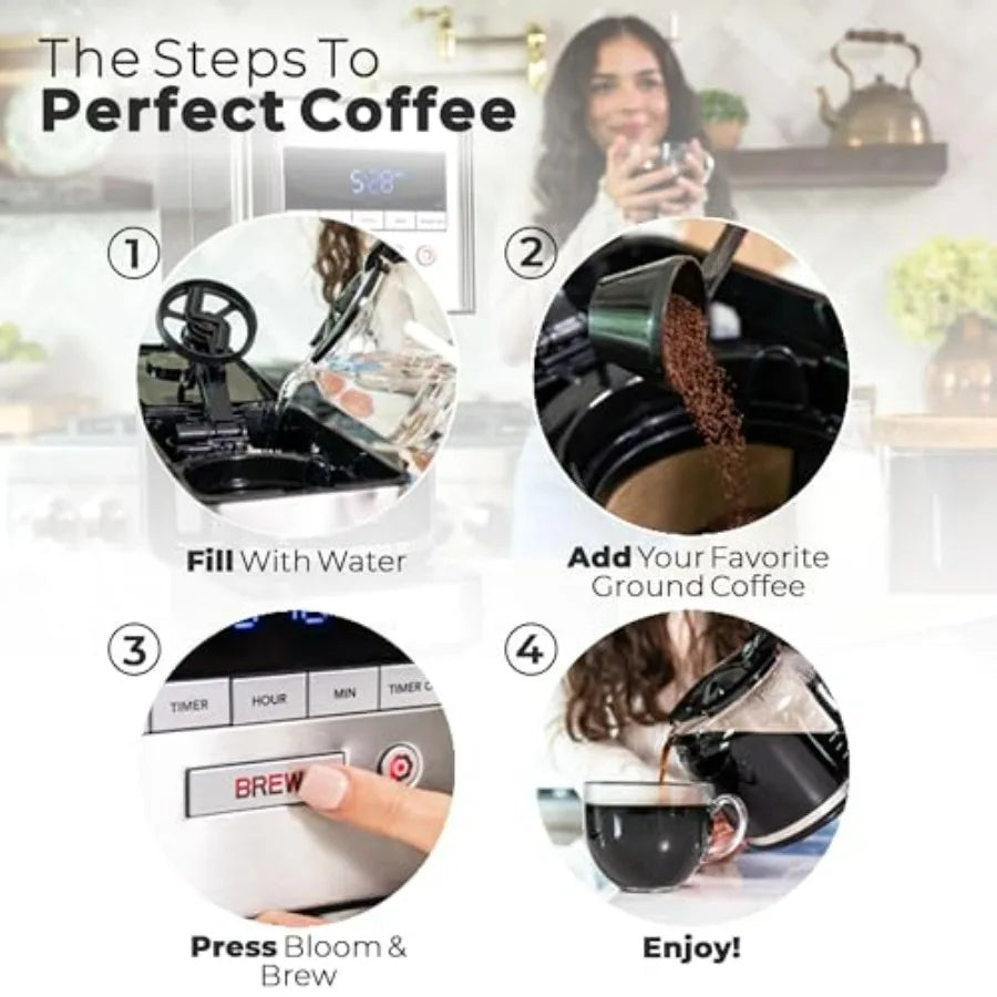 RDT Elite Spinning Sprayhead Coffee Maker | 12-Cup Programmable Coffee Brewer with Bloom Feature and Rotary Dispersion Technolog