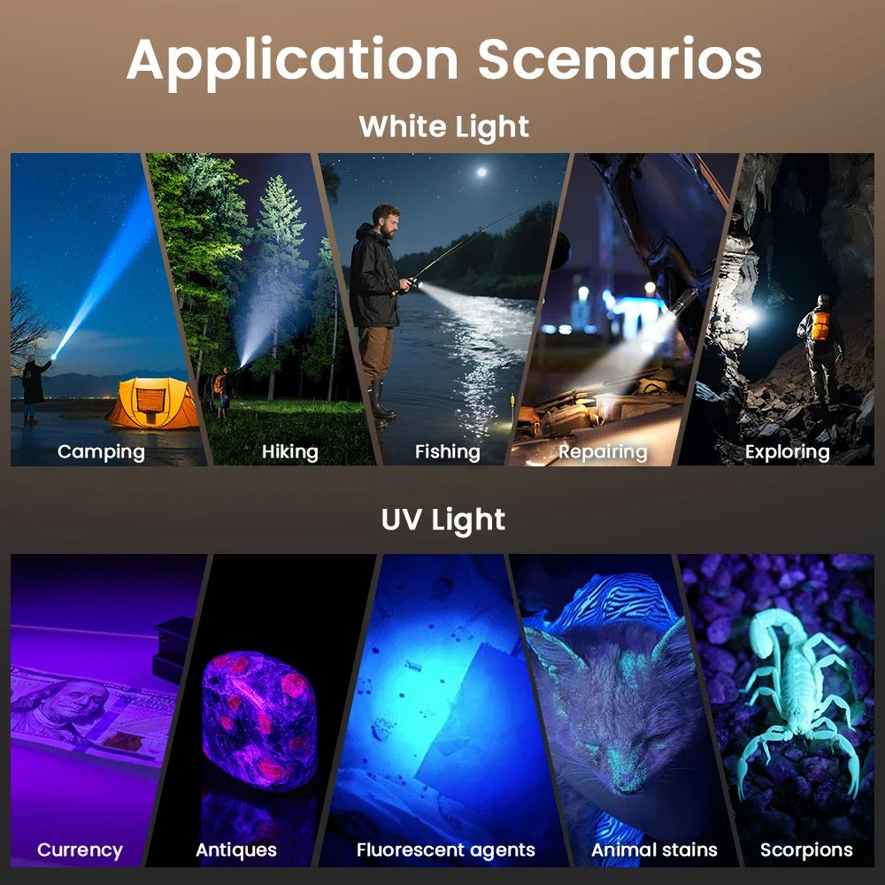 SOFIRN SR23 3300LM 6500K Flashlight UV 365nm EDC Light 21700 USB C Rechargeable Dual Switch Torch with Magnetic Tailcap