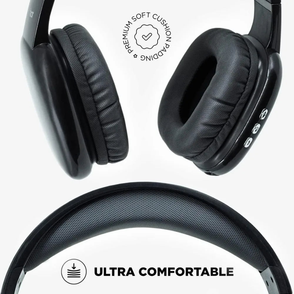 Ultra Wireless Headphones, Rechargeable, 10Hr Playtime, SD Slot, Backup Wire, Soft Cushion, Mic‌
