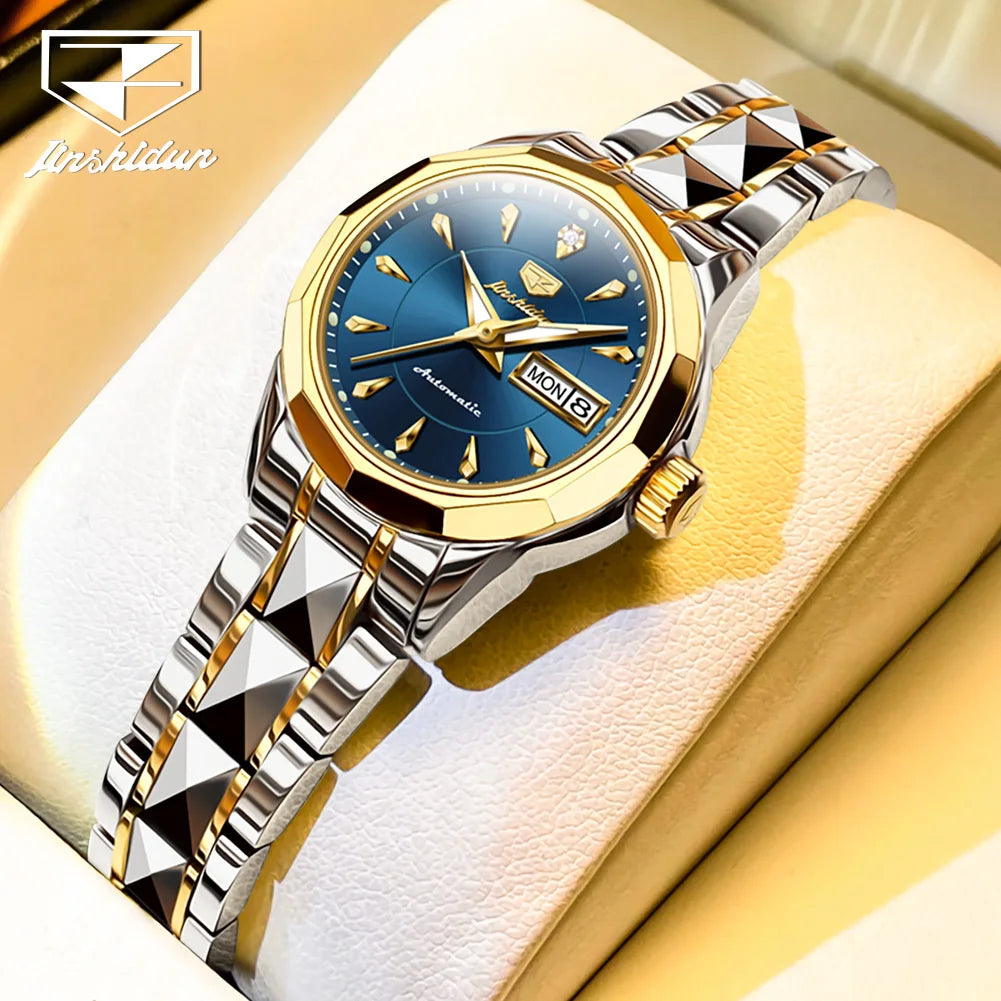 JSDUN Top Romantic Couple Watch Tungsten Steel Strip Imported Movement Imported Movement  Automatic Mechanical Watch for Lovers