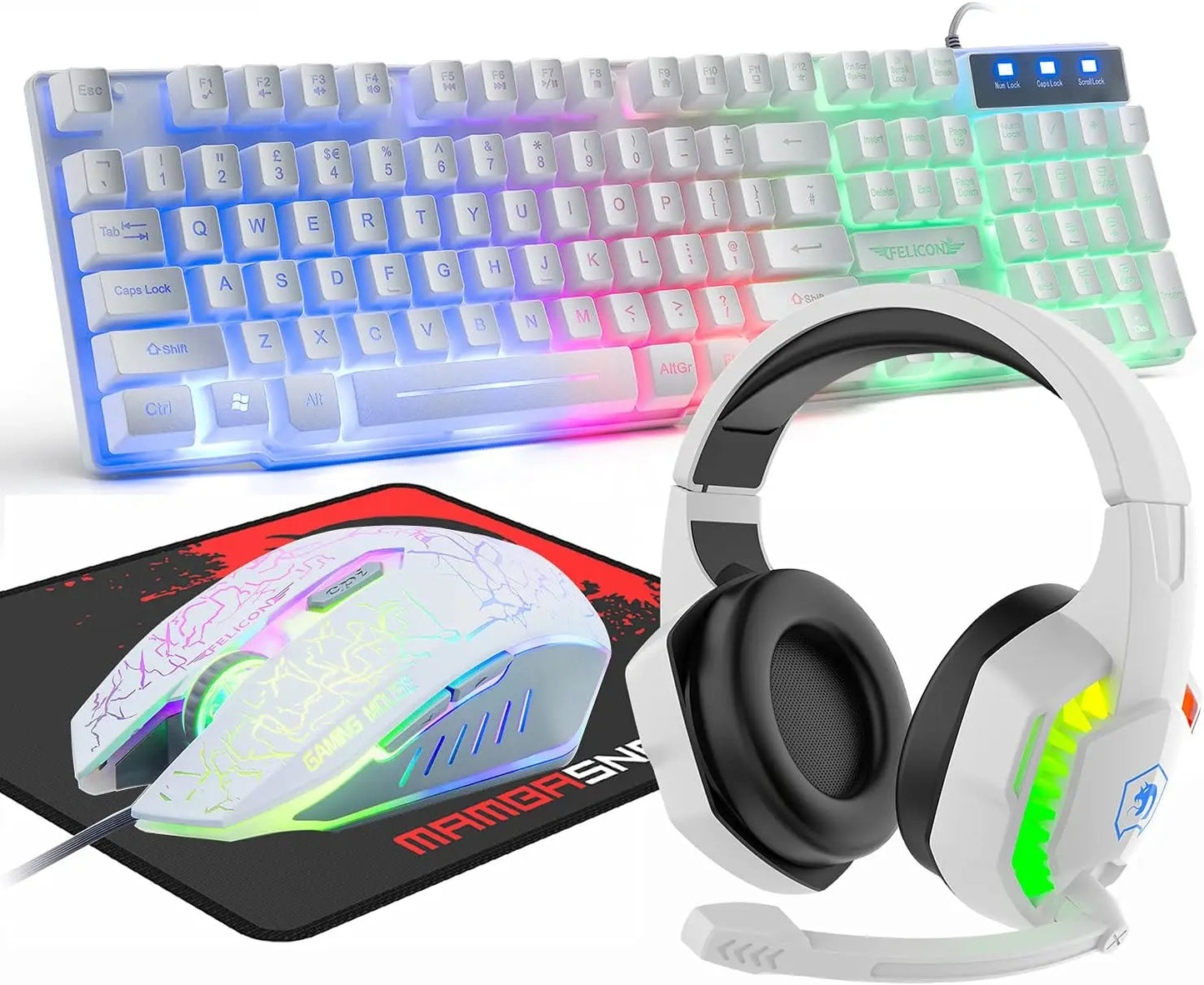 MANBASNAKE T11 Wired Gaming Keyboard and Mouse Headset Combo,Rainbow LED Backlit Wired Keyboard
