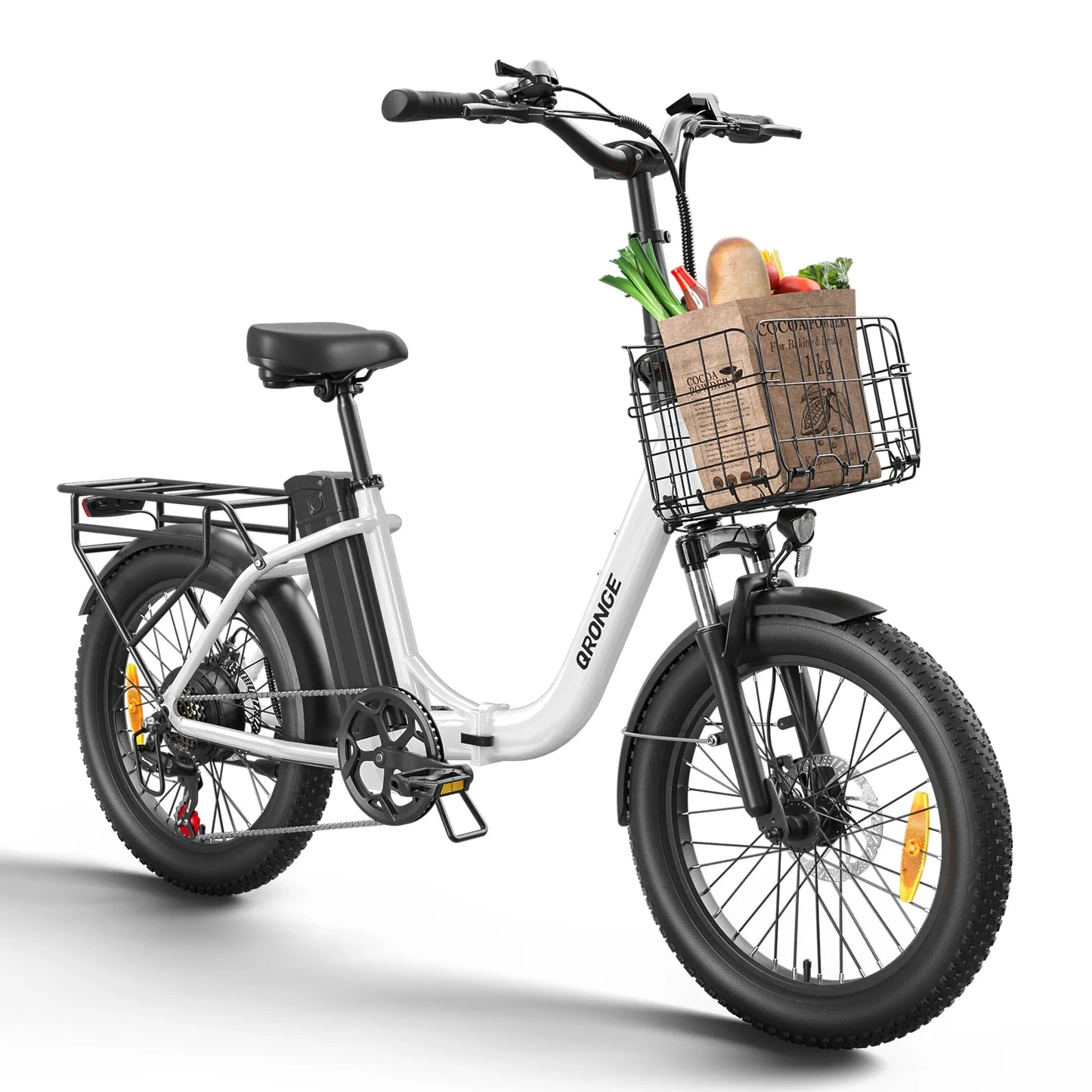 QRONGE Electric Bike 1000W Peak Folding Electric Bike 486Wh 70 Miles Range Ebike 20" Step-Thru Electric Bicycle with Bike Basket