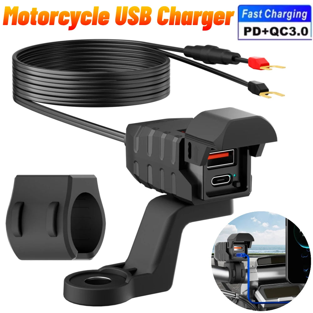 PD QC3.0 Motorcycle USB Fast Charger Handlebar USB Socket Charger Waterproof 12V Power Supply Adapter Motorcycle Accessories