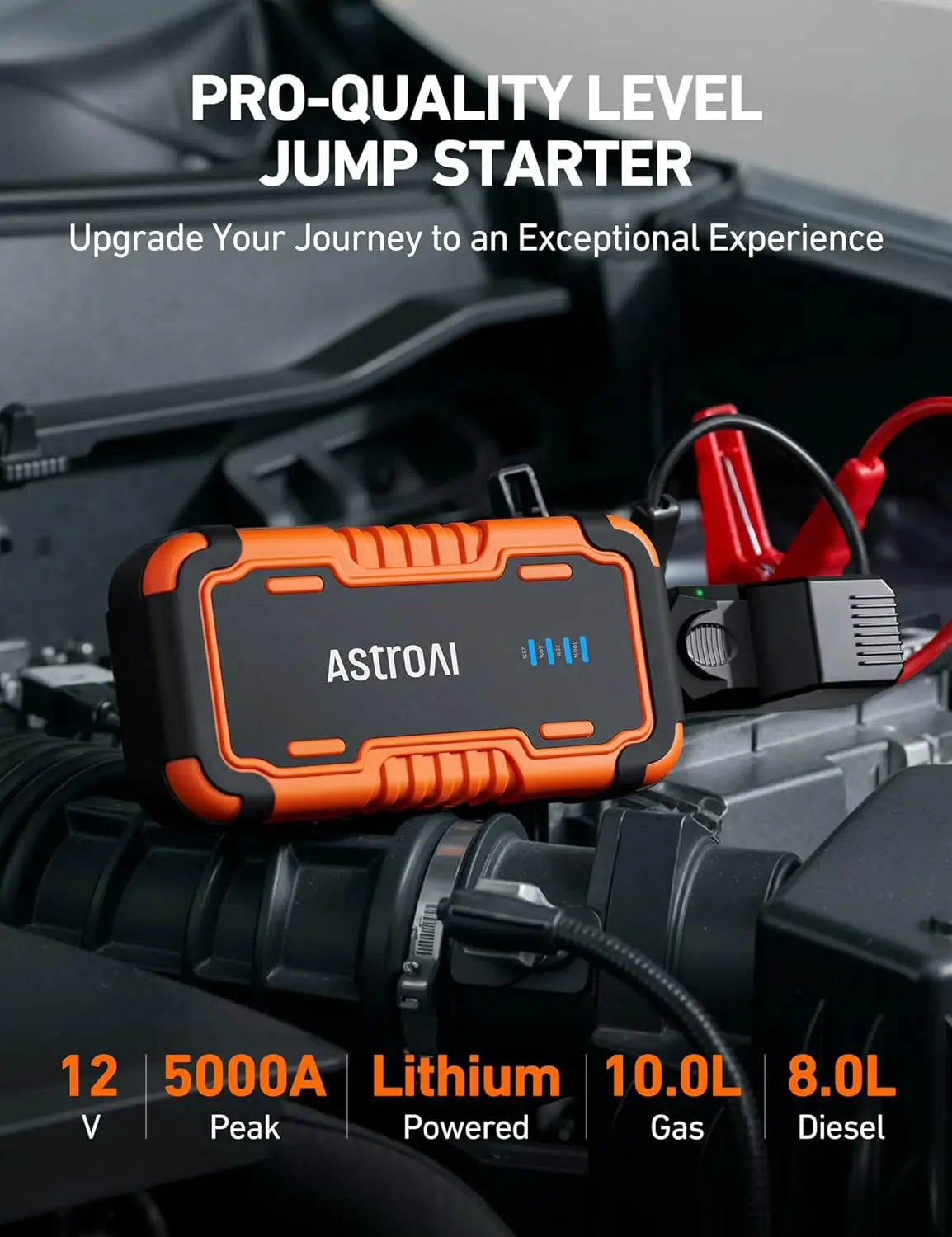 P10 5000A Car Battery Jump Starter, 12V Lithium Jump Box for 10L Gas & 8L Engines with LED Lights & Cable