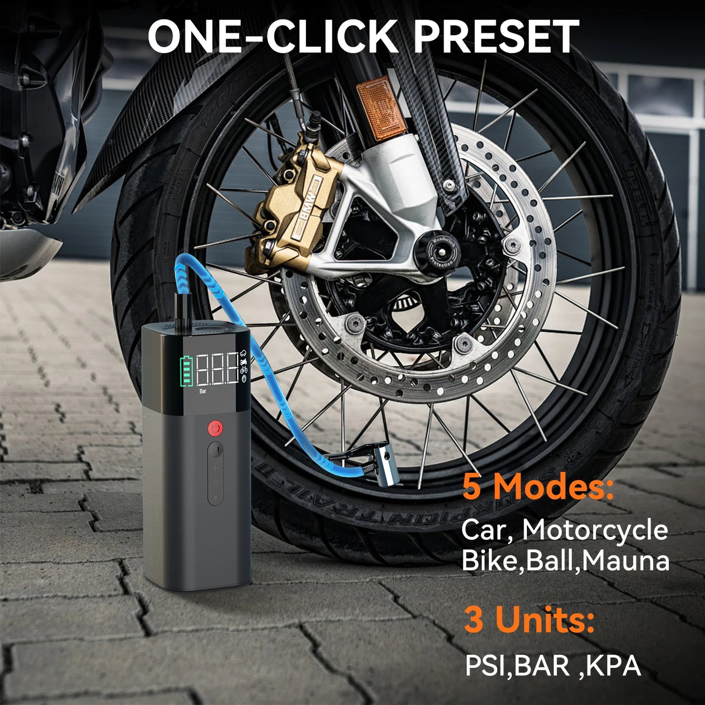 Tire Inflator Portable Air Compressor] 150 PSI Fast Inflation | Rechargeable 5000mAh Large Capacity Battery | Digital Gauge | LE