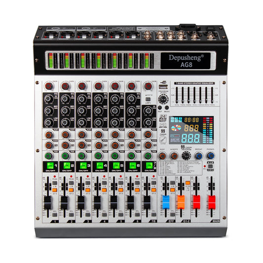 Depusheng AG8 8 Channel Mixer Professional audio console mixer DJ console for audio stage 99 DSP digital effects