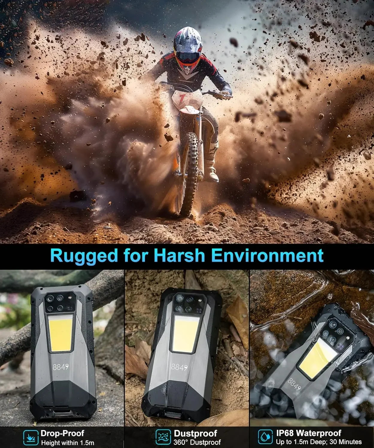 8849 Tank 3 Pro Unihertz Rugged Projector Smartphone 23800mAh 5G Android14 Outdoor Phone 512GB+36GB 120W Fast Charging Dual Sim