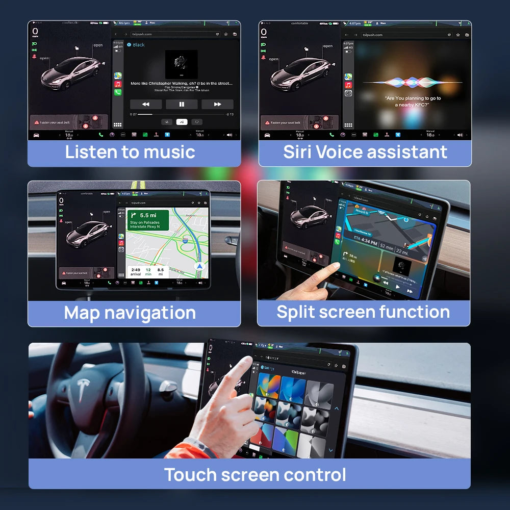 CarlinKit Wireless CarPlay Android Auto For Tesla Model 3 Model X Y Model S Auto Connect Siri Voice Assistant Spotify Waze 5G BT