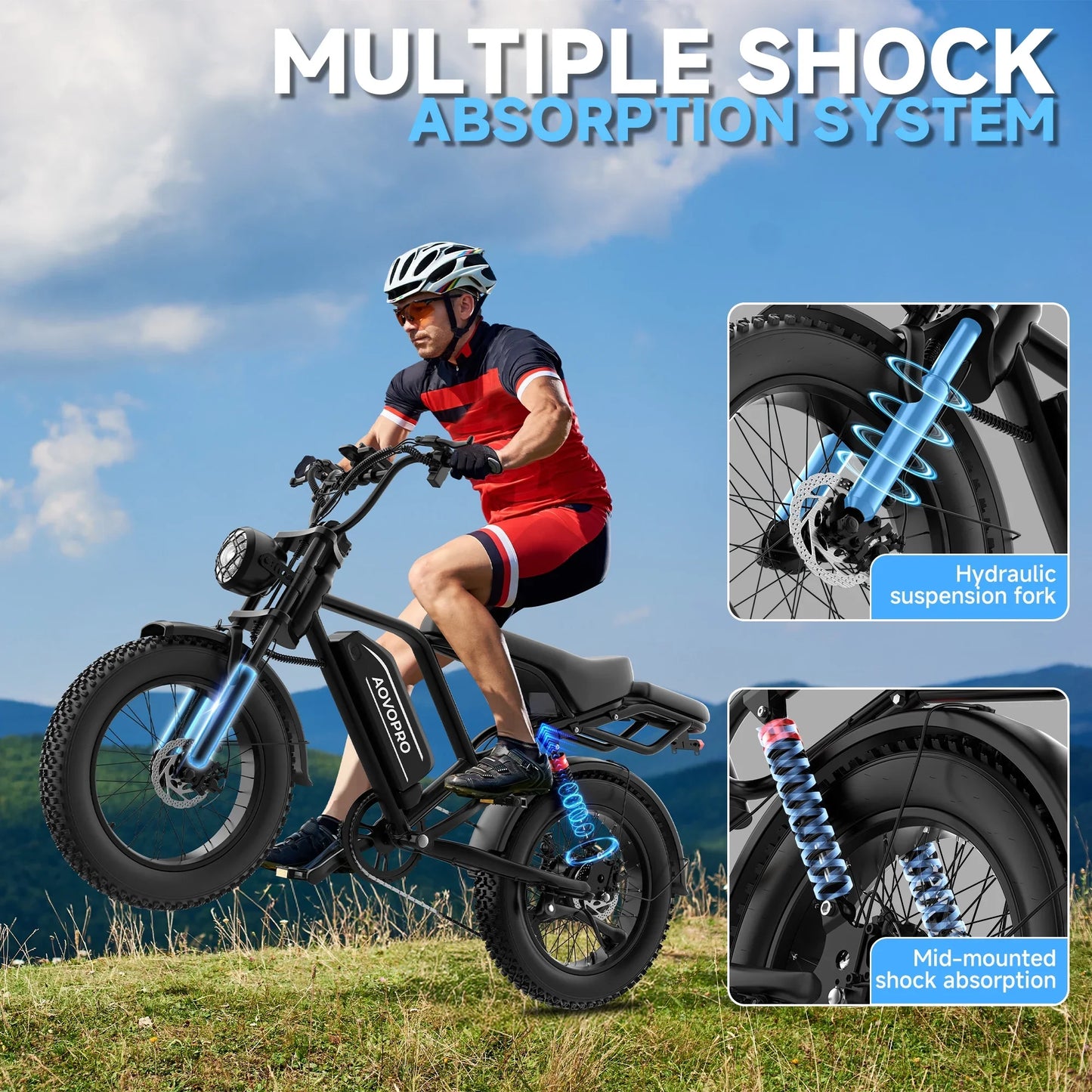 AOVOPRO AP20 Electric Bike 1500W 20" Fat Tire 31mph Top Speed 70 Miles Range for Road Sand Mountain Snow Electric Motorcycle