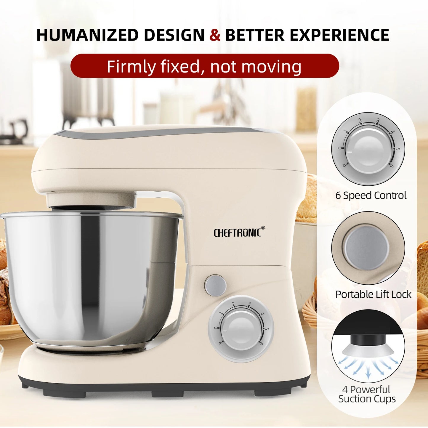 1pc CHEFTRONIC Stand Mixer,5Qt Tilt-Head Electric Household Stand Mixer - 500W 6+P Speed, Food Beater And Butter Beater,US Plug