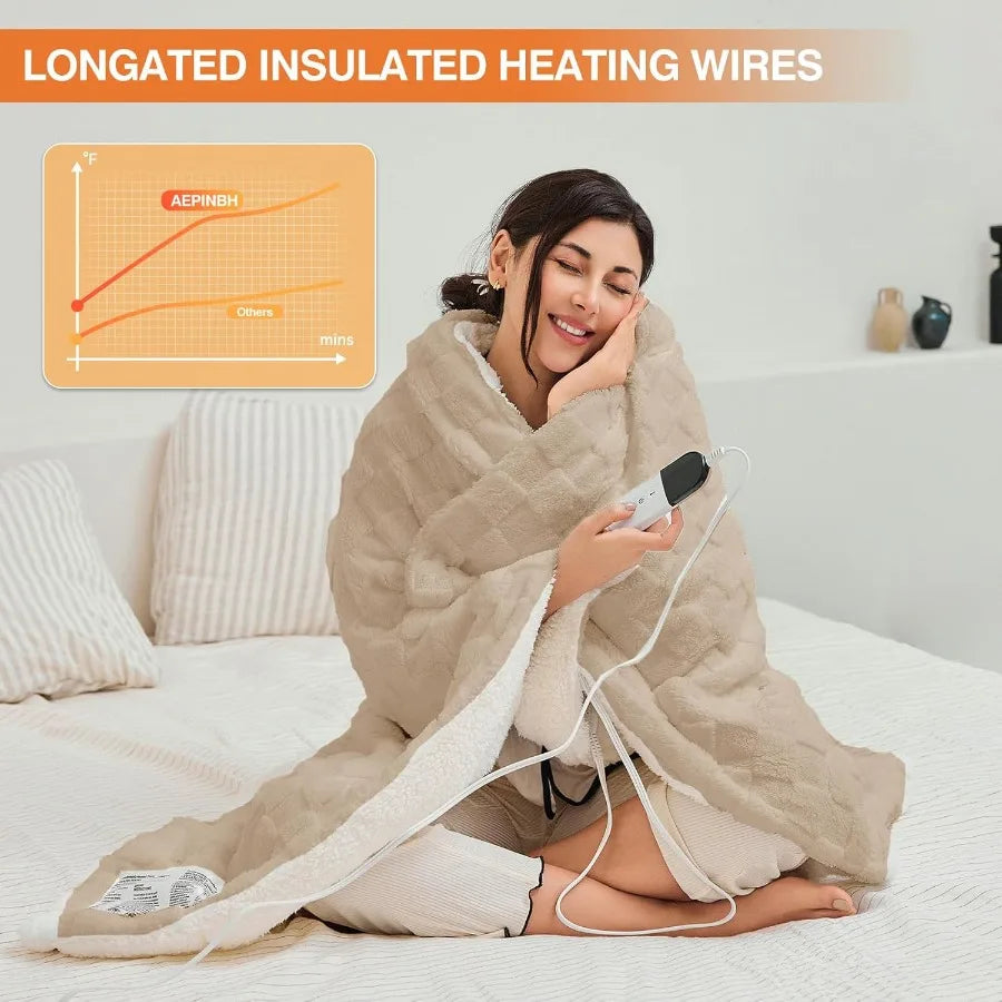 Heated Blanket 84" x 90" with 6 Heating Levels 10 Hours Time Setings and Auto-Shut Off Soft Checked Flannel Fast-Heating Electr