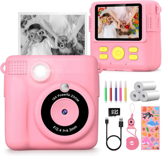 Kids Digital Camera 1080P HD Instant Print Camera Portable Camera Toy with 32GB Card Gift For Boys Girls 3-12