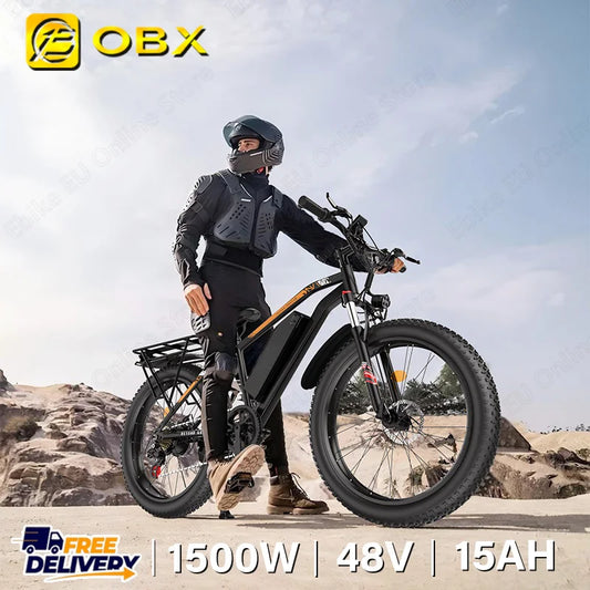OBX Q26 Electric Bike 1500W Motor 48V15AH Lithium Battery E Bike Dual Shock Absorbers 26-inch Fat Tires Aldult Electric Bicycle